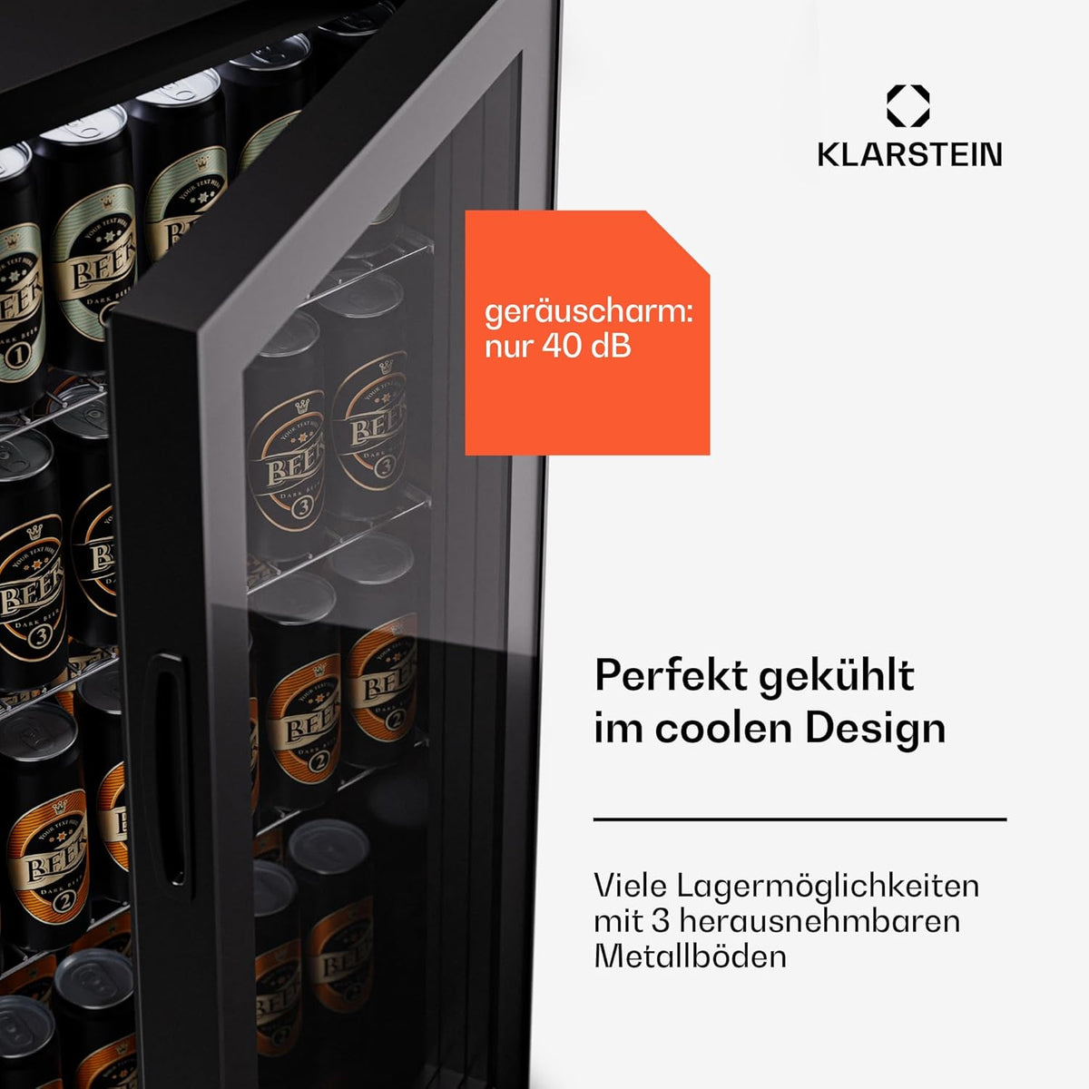 2026 Klarstein Mini Kühlschrank mit Glastür für Zimmer, Getrnkekühlschrank mit Verstellbaren Ablagen, Kleiner 80 Liter, Indoor/Outdoor Kühlschrank Leise