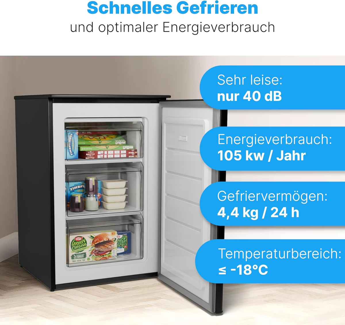 2026 Bomann Gefrierschrank 87L | Gefrierschrank klein mit Temperaturbereich ≤ -18°C | 3 Schubladen | Tiefkühlschrank mit wechselbarem Türanschlag | Freezer Tiefkühlschrank klein GS 7253 weiß