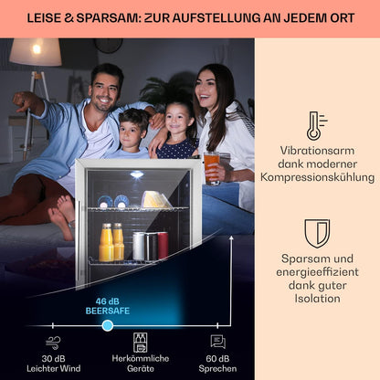 2026 Klarstein Mini Kühlschrank mit Glastür für Zimmer, Getrnkekühlschrank mit Verstellbaren Ablagen, Kleiner 80 Liter, Indoor/Outdoor Kühlschrank Leise