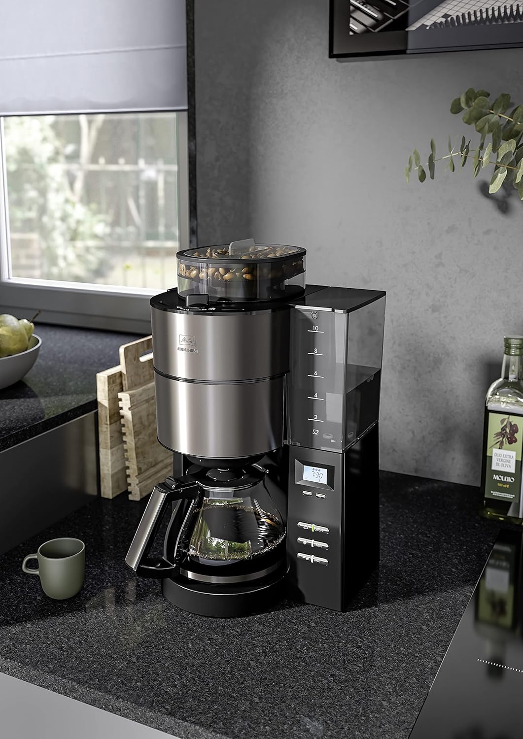 2026 Melitta AromaFresh - Filterkaffeemaschine - mit Glaskanne - integriertes Mahlwerk - Timer Funktion - 10 Tassen - Pure Black