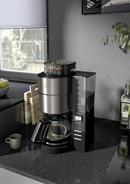 2026 Melitta AromaFresh - Filterkaffeemaschine - mit Glaskanne - integriertes Mahlwerk - Timer Funktion - 10 Tassen - Pure Black