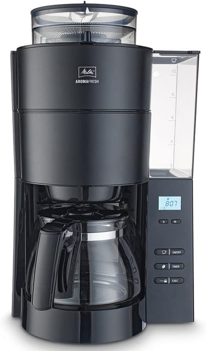 2026 Melitta AromaFresh - Filterkaffeemaschine - mit Glaskanne - integriertes Mahlwerk - Timer Funktion - 10 Tassen - Pure Black