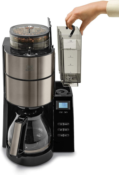 2026 Melitta AromaFresh - Filterkaffeemaschine - mit Glaskanne - integriertes Mahlwerk - Timer Funktion - 10 Tassen - Pure Black