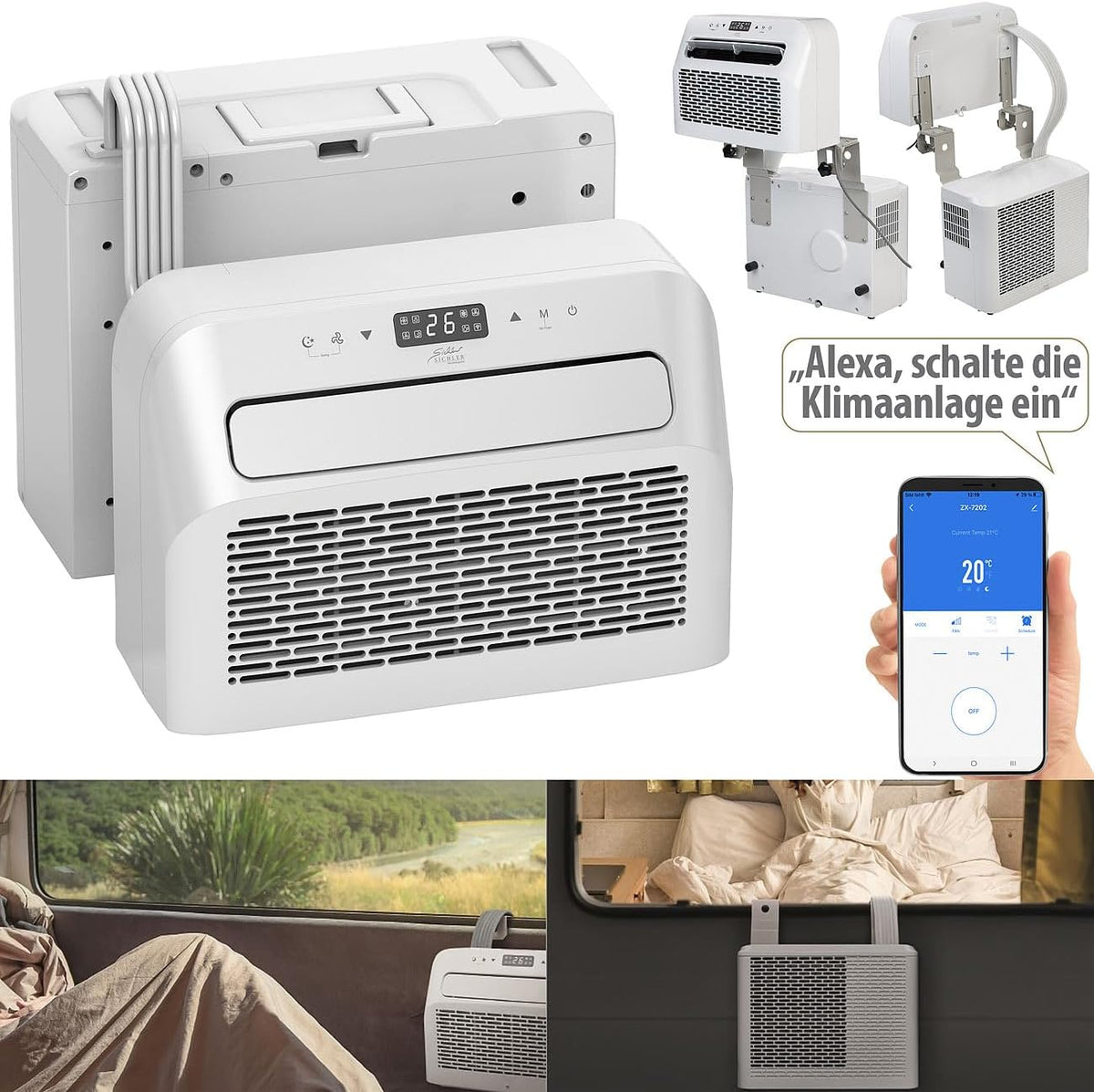 2026 Sichler Haushaltsgeräte Mobiles Klimagerät: Mobile Split-Klimaanlage, Entfeuchterfunktion, WLAN & App, 5.000 BTU/h (Klimaanlage Wohnwagen, Mini Split Klimaanlage, Klima Splitgerät Bohren)