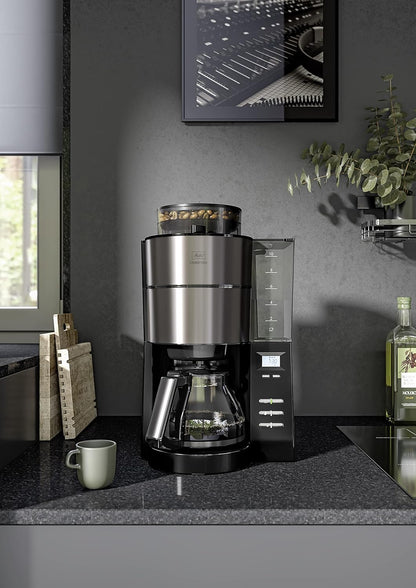 2026 Melitta AromaFresh - Filterkaffeemaschine - mit Glaskanne - integriertes Mahlwerk - Timer Funktion - 10 Tassen - Pure Black