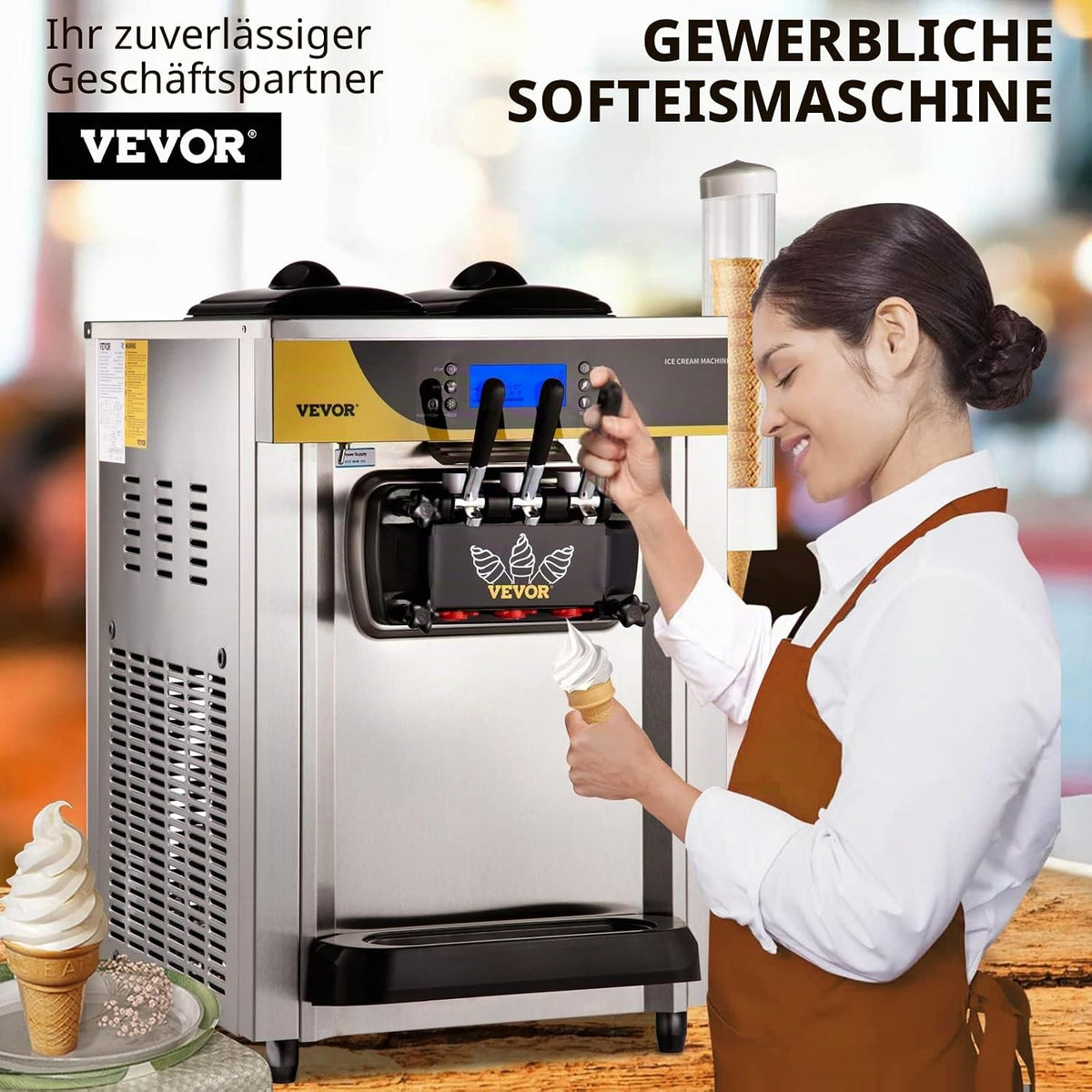 2026 VEVOR Kommerzielle Softeismaschine 22-30 L/h Profi-Eismaschine mit LCD-Display, 3 Geschmacksrichtungen, Desktop-Design für Gastronomie & Gewerbe