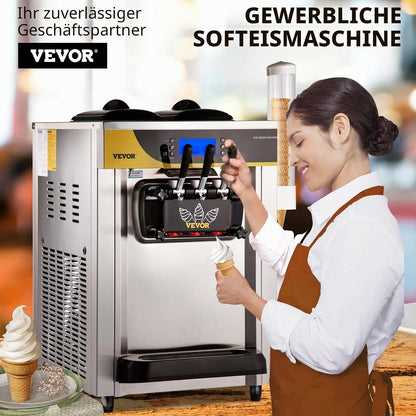 2026 VEVOR Kommerzielle Softeismaschine 22-30 L/h Profi-Eismaschine mit LCD-Display, 3 Geschmacksrichtungen, Desktop-Design für Gastronomie & Gewerbe