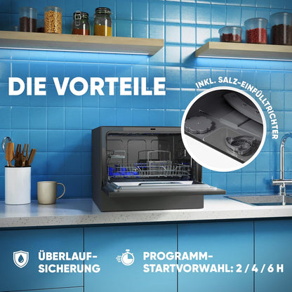 2026 Bomann Mini Geschirrspüler mit Wasseranschluss | inkl. Schlauch | Tisch Geschirrspüler leise | Mini Spülmaschine für kleine Küchen/Camping | Spülmaschine klein m. Überlaufsicherung | TSG 7405 schwarz