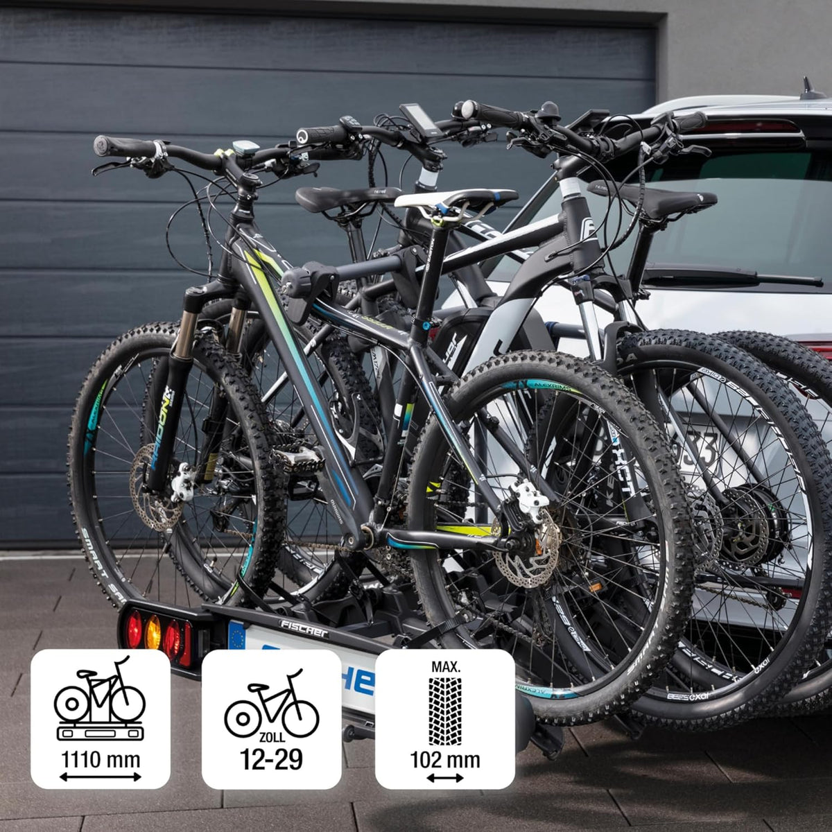 2026 Fischer Kupplungs-Fahrradträger ProlineEvo 2, für 2 Fahrräder bis 60kg Nutzlast, E-Bike geeignet, vormontiert, abschließbar, faltbar