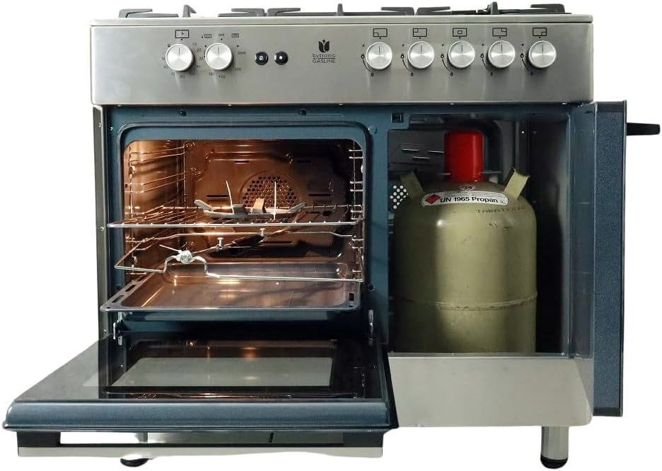 2026 Gasline Gas Standherd mit Flaschenschrank 90cm GAG90GOXFL, 5 Flammig Sabaf-Brenner, Elektrische-Zündung und Vollzündsicherung Propan LPG…