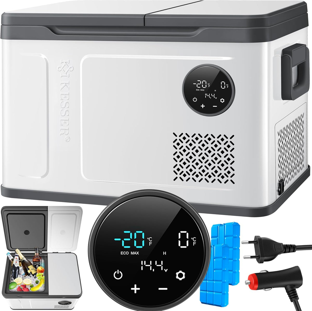 2026 KESSER Kompressor Kühlbox 2in1 Doppelzone Kühl & Gefrierfach elektrische Gefrierbox mit 2x Kühlakkus & LED-Touch-Bedienung | Kühlschrank Kühlung bis -20 °C für Camping, Auto, Lkw 12/24V 230V