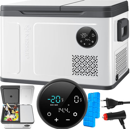 2026 KESSER Kompressor Kühlbox 2in1 Doppelzone Kühl & Gefrierfach elektrische Gefrierbox mit 2x Kühlakkus & LED-Touch-Bedienung | Kühlschrank Kühlung bis -20 °C für Camping, Auto, Lkw 12/24V 230V