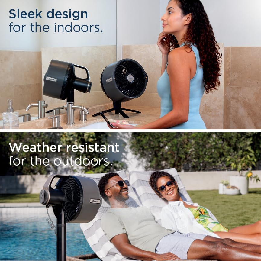 2026 Shark FlexBreeze Pro Nebelventilator – Indoor & Outdoor, Integriertes Nebel, Sockel auf Tischplatte, kabelgebunden oder kabellos, bis zu 24 Stunden Akku, oszillierend, Anthrazit, FA302 (Version 2025)