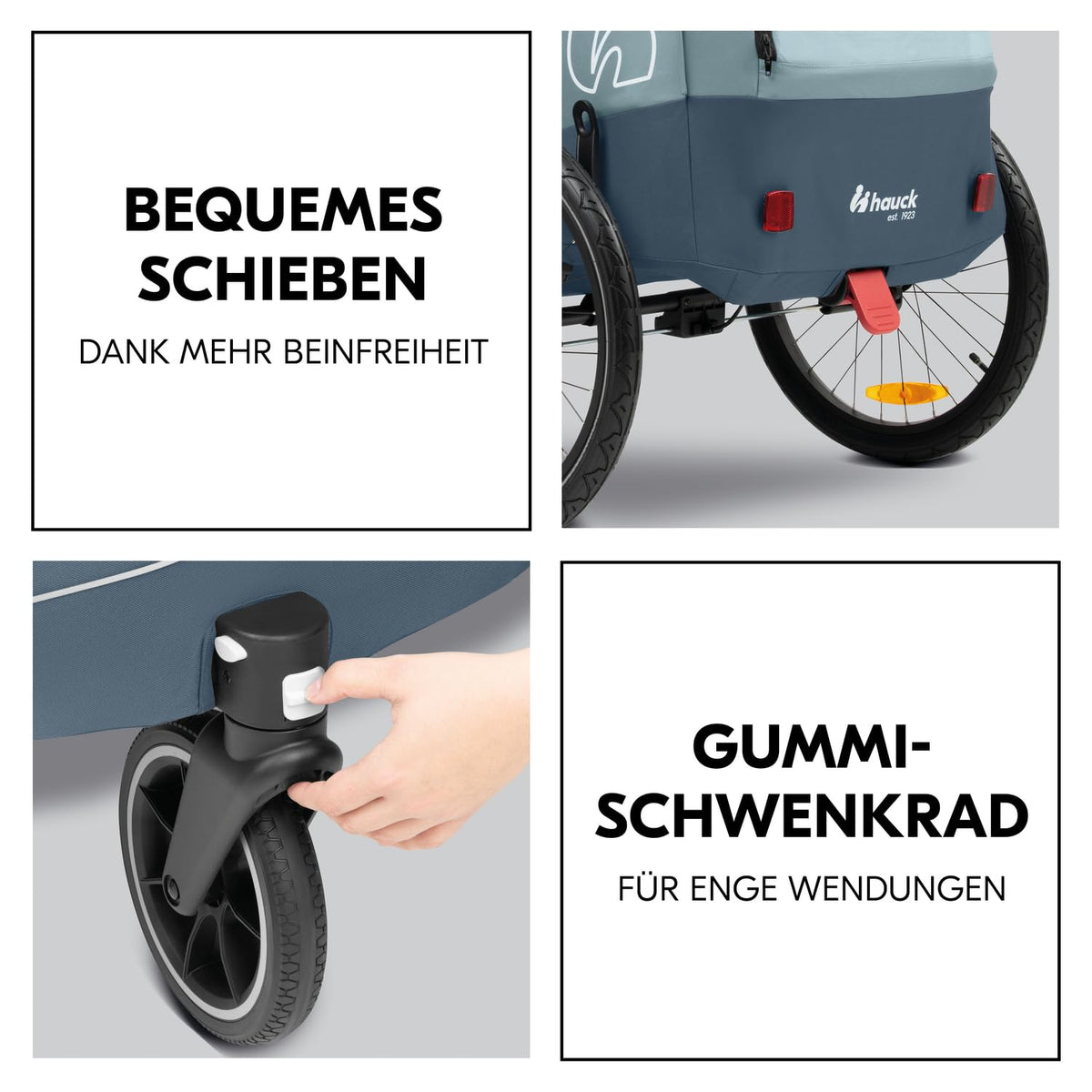 2026 hauck Fahrradanhänger & Kinderwagen Dryk Duo Plus mit Federung, für 2 Kinder (6-48 Monate), inkl. Deichsel, Buggyrad, Fahne und LED Licht, Faltbar, Höhenverstellbar, XL Kofferaum (Dark Green)
