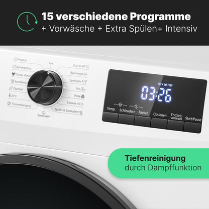 2026 Bomann Waschmaschine 7kg | max. 1400 U/min | 10 Jahre Motor-Garantie | effizienter, leiser & langlebiger Invertermotor | 15 Programme | Endzeitvorwahl | LED-Display | Washing Machine | WA 7175 wei