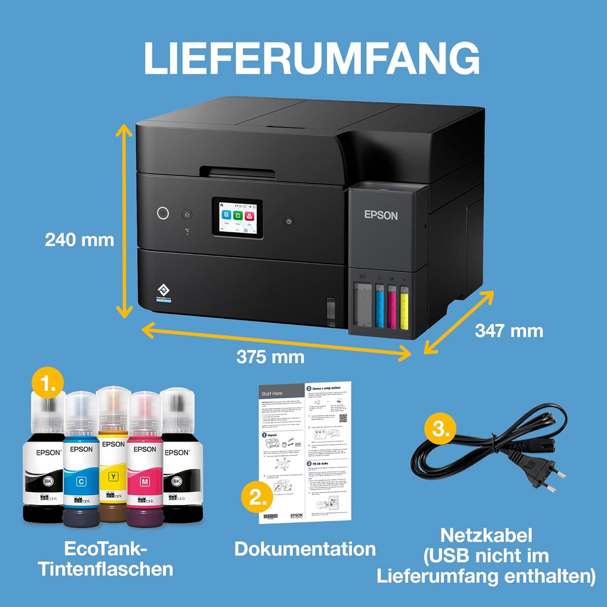 2026 EcoTank ET-4950 Tintentankdrucker | fürs Das Home Office | WLAN & Ethernet | A4 | (Duplex-) Druck, Scannen, Kopieren, Faxen | 6.1 cm Touchscreen | ADF | inkl. Tinte für bis zu 3 Jahre