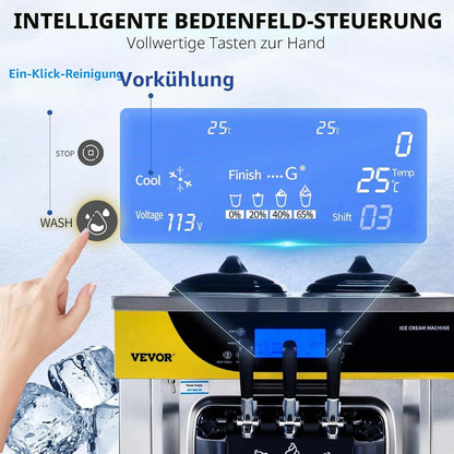 2026 VEVOR Kommerzielle Softeismaschine 22-30 L/h Profi-Eismaschine mit LCD-Display, 3 Geschmacksrichtungen, Desktop-Design für Gastronomie & Gewerbe