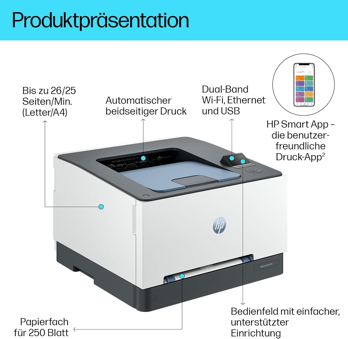 2026 HP Color LaserJet Pro MFP 3302fdwg Multifunktions-Farblaserdrucker, Fax, Automatischer beidseitiger Druck, Touchscreen, Wi-Fi, Ethernet, USB, HP Wolf Pro Security