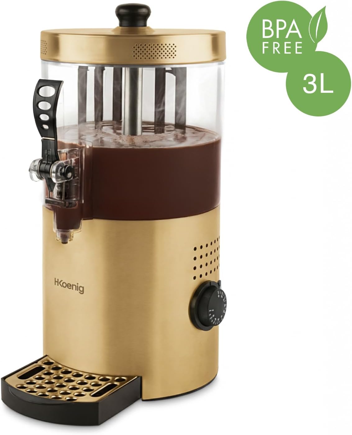 2026 H.Koenig Spender für heiße Schokolade SHK804, Edelstahl, 1200 W, abnehmbarer Behälter mit 3 l, Thermotast, verstellbar, Warmhaltefunktion, Tropfschutz, spülmaschinengeeignet