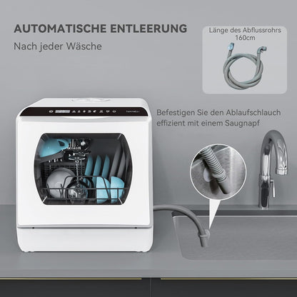 2026 Hermitlux Mini Geschirrspüler, Spülmaschine für 4 Bestecksätze, 5 Liter Wassertank, 6 Programme Mini Tischgeschirrspüler, Perfekt für Wohnungen, Schlafsäle, Camping, Weiß