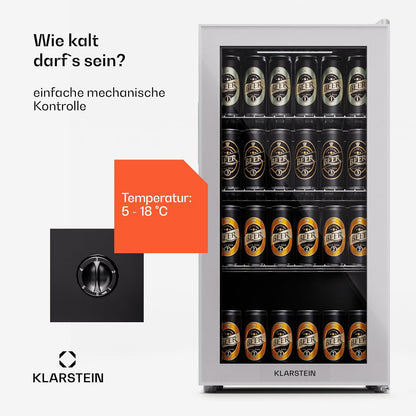 2026 Klarstein Mini Kühlschrank mit Glastür für Zimmer, Getrnkekühlschrank mit Verstellbaren Ablagen, Kleiner 80 Liter, Indoor/Outdoor Kühlschrank Leise