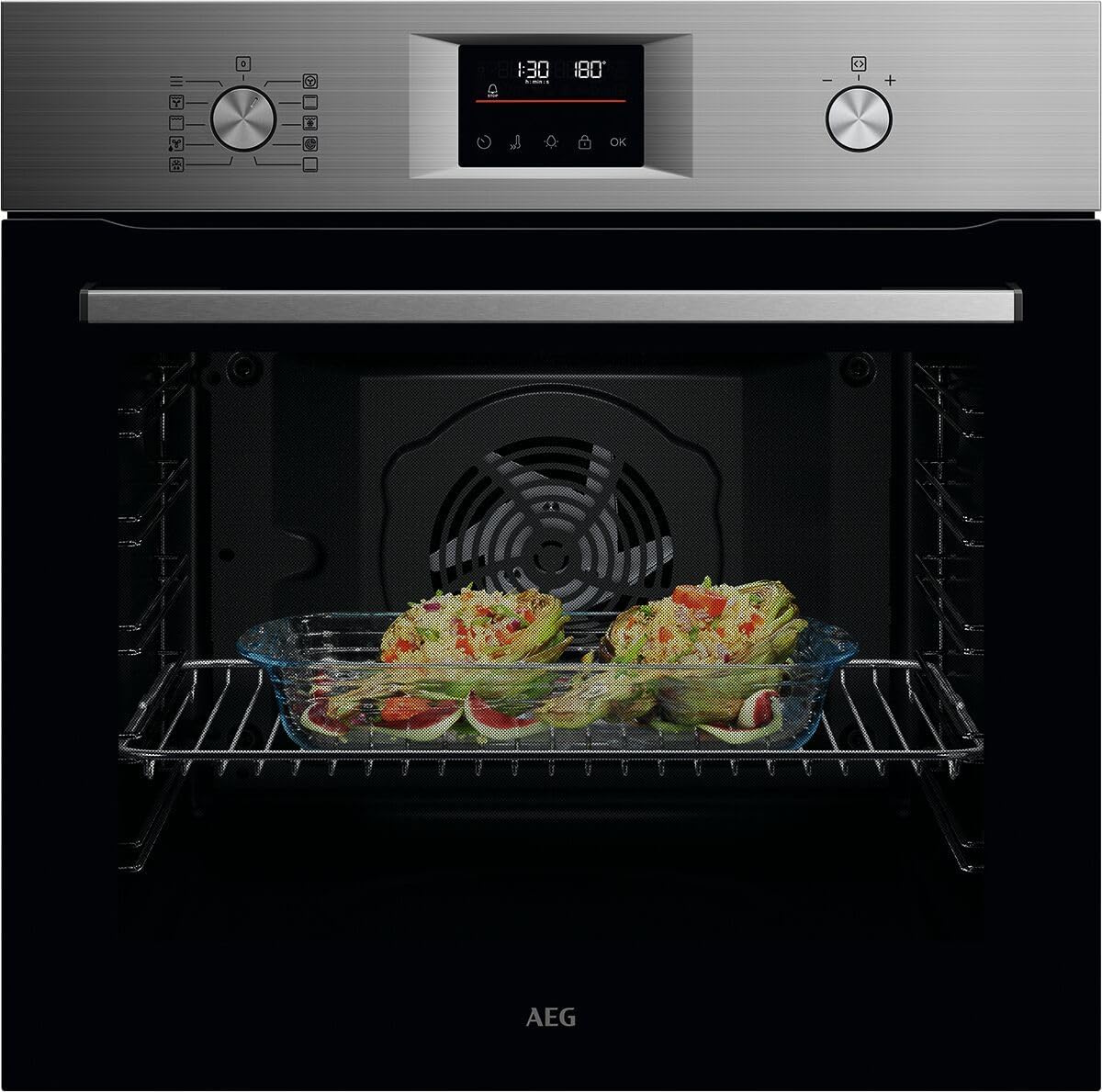2026 AEG Einbaubackofen – Serie 5 Ringheißluft: Gleichmäßige Garergebnisse auf 3 Ebenen – Pyrolyse Selbstreinigung – 25 Automatikprogramme – LED-Touchdisplay – Schnellaufheizung – Schwarz – BPE53516AB