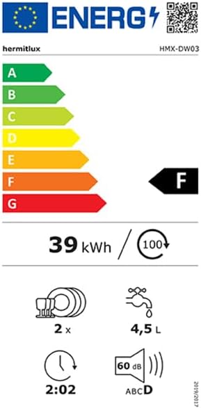 2026 Hermitlux Mini Geschirrspüler, Spülmaschine für 4 Bestecksätze, 5 Liter Wassertank, 6 Programme Mini Tischgeschirrspüler, Perfekt für Wohnungen, Schlafsäle, Camping, Weiß
