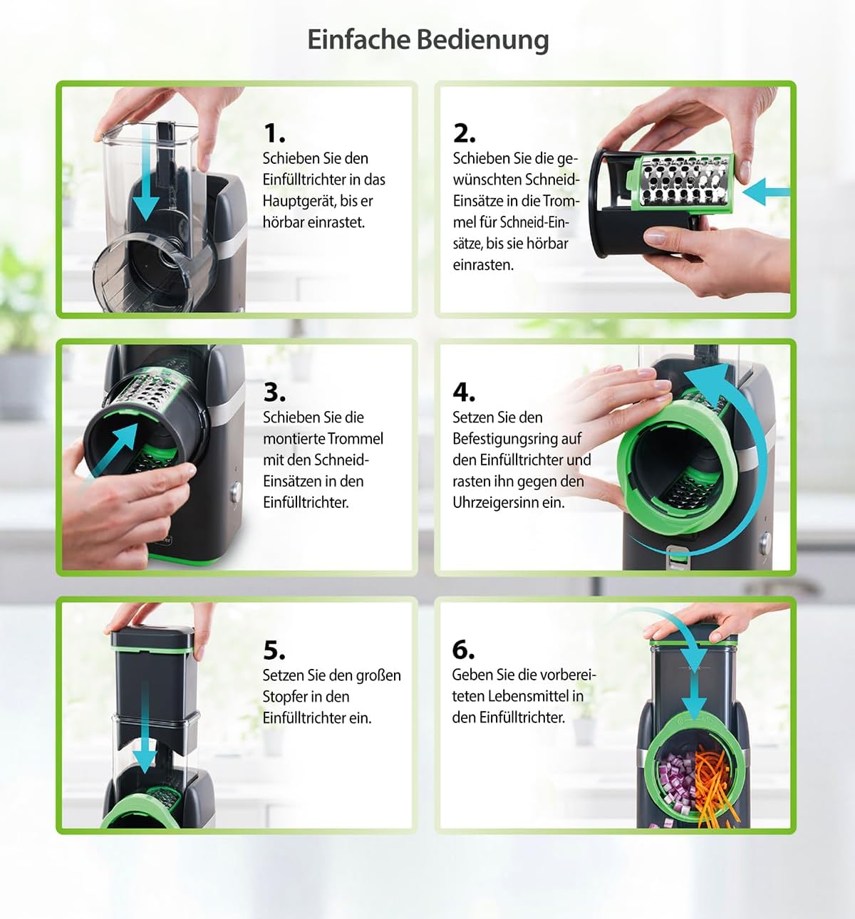2026 Nicer Dicer Electro Gemüsehobel elektrisch Deluxe Set 32 tlg, Gemüseschneider automatisch, Käsereibe für Gemüse, Obst, Nüsse, 9 Extrascharfe Einsätze, Einfache Reinigung, Leistungsstark