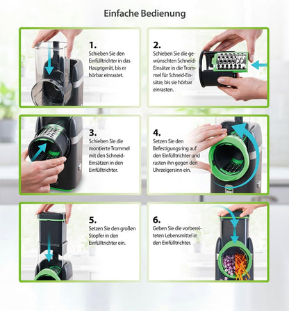 2026 Nicer Dicer Electro Gemüsehobel elektrisch Deluxe Set 32 tlg, Gemüseschneider automatisch, Käsereibe für Gemüse, Obst, Nüsse, 9 Extrascharfe Einsätze, Einfache Reinigung, Leistungsstark