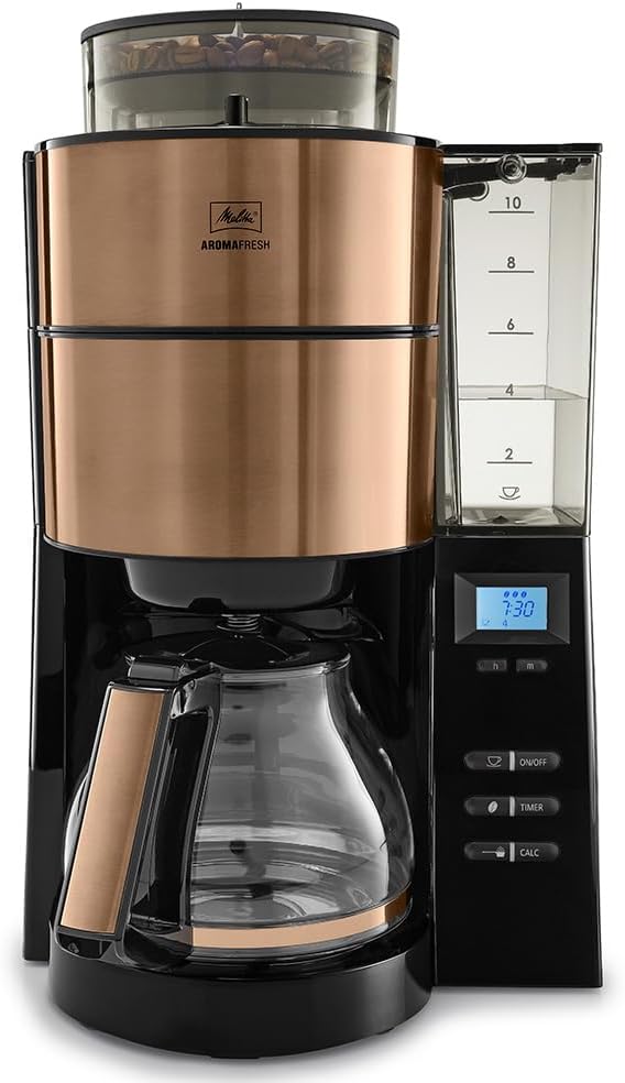 2026 Melitta AromaFresh - Filterkaffeemaschine - mit Glaskanne - integriertes Mahlwerk - Timer Funktion - 10 Tassen - Pure Black