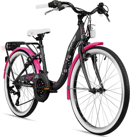 2026 Bergsteiger Atlantis 20, 24 Zoll Kinderfahrrad, geeignet für 6,7, 8, 9, 10, 11 Jahre, StVZO, Shimano Schaltung, Mädchen-Fahrrad mit Dynamo-Licht