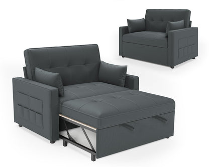 2026 3 in 1 Schlafsofa 186 x 122 cm, Grau, verstellbare Rückenlehne, 12 cm Komfortpolster, Massivholz Metallrahmen