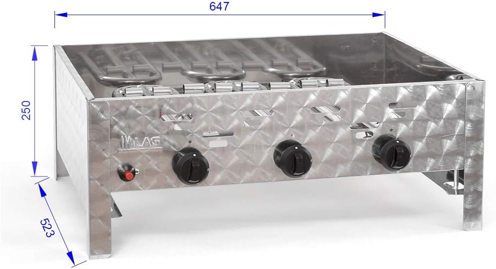 2026 Gasgrill-Kombibräter 11kW 3-flammiger Edelstahl-Brenner fahrbar mit Grillrost und Stahlpfanne Gastrobräter Profigrill Verein