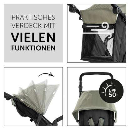 2026 hauck Kinderwagen Runner 2, Dreirad Buggy mit XL Lufträder für Kinder bis 22 kg, UV-Schutz 50+, Belüftungsfenster, Höhenverstellbar, Faltbar, XL Korb bis 3 kg, Liegefunktion (Black)
