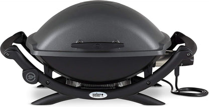 2026 Weber Q2400 Elekrogrill mit Seitentischen, 54 x 39cm Grillfäche, portable, 2-geteilter porzellanemaillierter Guss-Grillrost, Aluminiumguss Deckel & Gehäuse - Dark Grey (55020079)