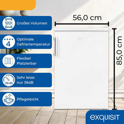 2026 Exquisit Kühlschrank mit Gefrierfach, 120 Liter, 4-Sterne-Gefrierfach, Kühlschrank freistehend, KS516-4-H-010D weiss