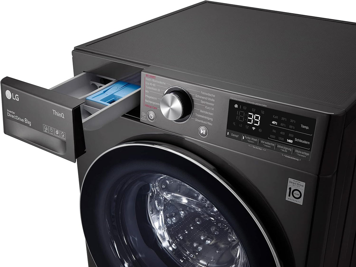 2026 LG F4WV7080, Klasse A, Frontlader-Waschmaschine 8 kg, 1400 U/Min, AI Direct Drive, Wi-Fi, Tiefenreinigung mit Dampf, Groe Kapazitt, TRIPLE A, Auentür aus Sicherheitsglas, 62 x 60 x 85 cm Wei