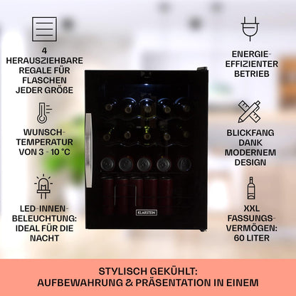2026 Klarstein Mini Kühlschrank mit Glastür für Zimmer, Getrnkekühlschrank mit Verstellbaren Ablagen, Kleiner 80 Liter, Indoor/Outdoor Kühlschrank Leise