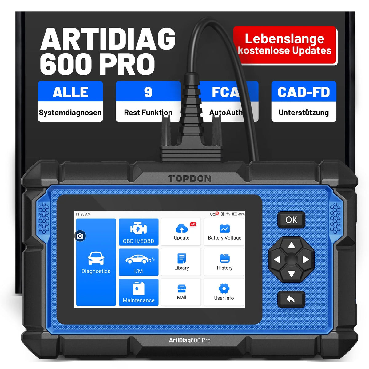 2026 ArtiDiag600 Pro universelles OBD2 Diagnosegerät mit 9 Servicefunktionen