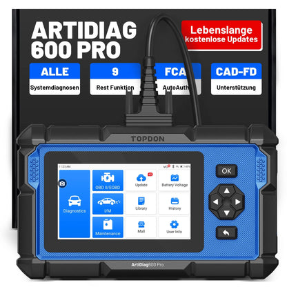 2026 ArtiDiag600 Pro universelles OBD2 Diagnosegerät mit 9 Servicefunktionen