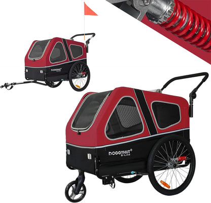 2026 Doggyhut S-Line XL Hundeanhänger & Hundebuggy mit Federung 2 in 1 Hunde Fahrradanhänger Jogger gefedert bis 45 kg
