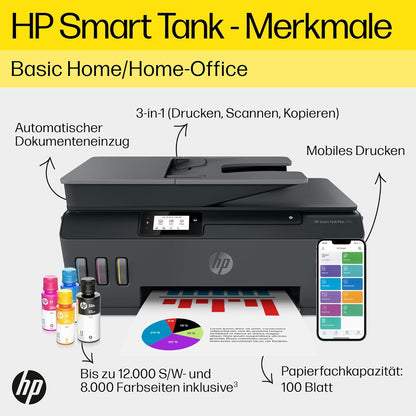 2026 HP Smart Tank 7605 4-in-1 Multifunktionsdrucker (WLAN; Duplex; ADF) – 3 Jahre Tinte inklusive, 3 Jahre Garantie, großer Tintentank, hohe Reichweite, Drucken in hoher Qualität