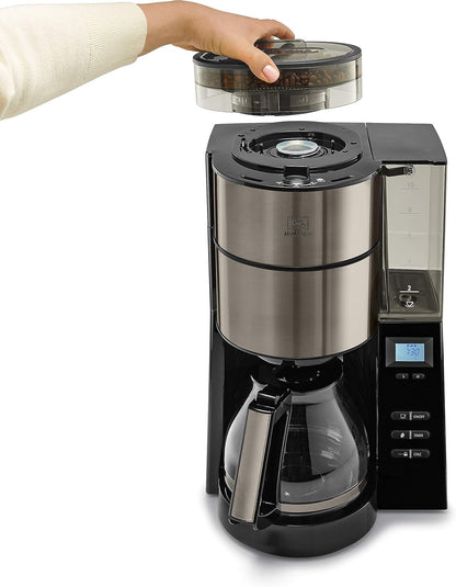 2026 Melitta AromaFresh - Filterkaffeemaschine - mit Glaskanne - integriertes Mahlwerk - Timer Funktion - 10 Tassen - Pure Black
