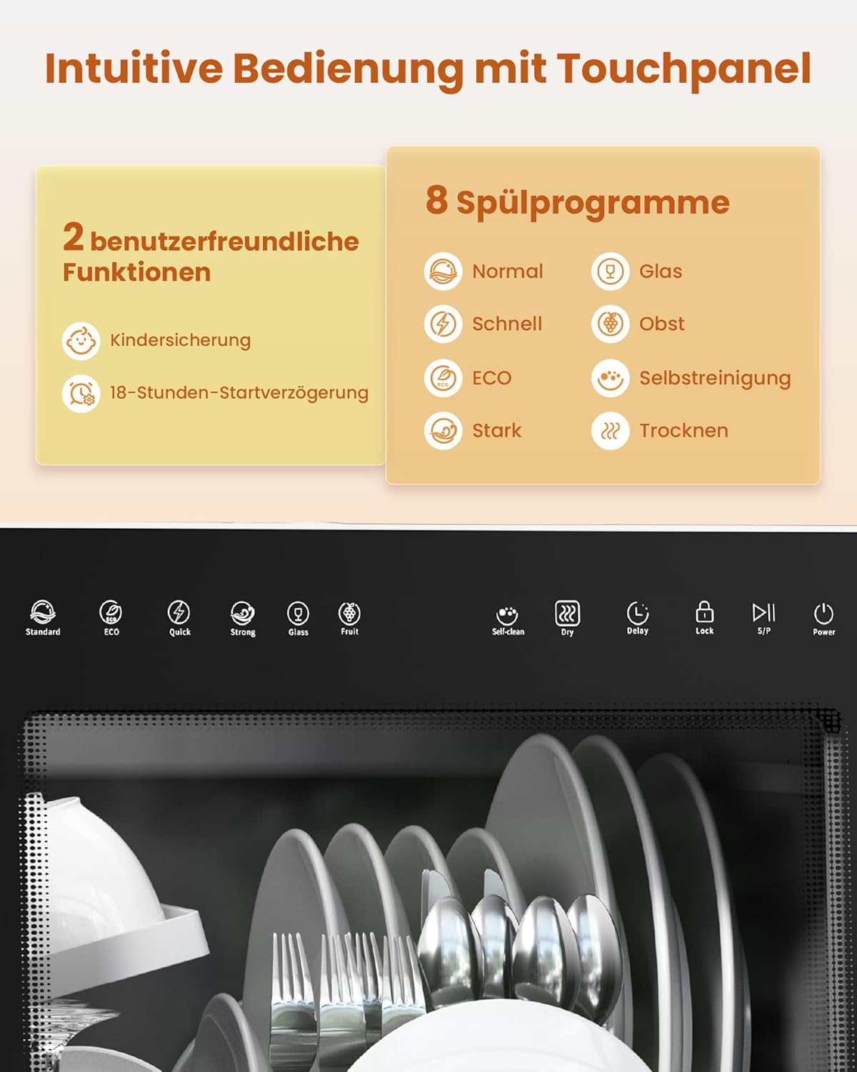 2026 HAVA 2025 NEUE Tischgeschirrspüler mit Wasserenthärter und erhöhter Energieeffizienz, Spülmaschine mit 8 Programmen, Kindersicherung & verzögerter Start, keine Installation erforderlich