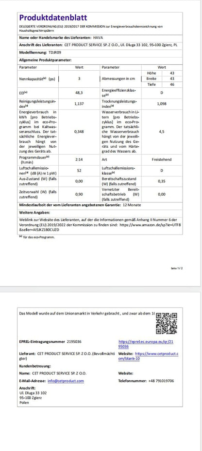 2026 HAVA 2025 NEUE Tischgeschirrspüler mit Wasserenthärter und erhöhter Energieeffizienz, Spülmaschine mit 8 Programmen, Kindersicherung & verzögerter Start, keine Installation erforderlich