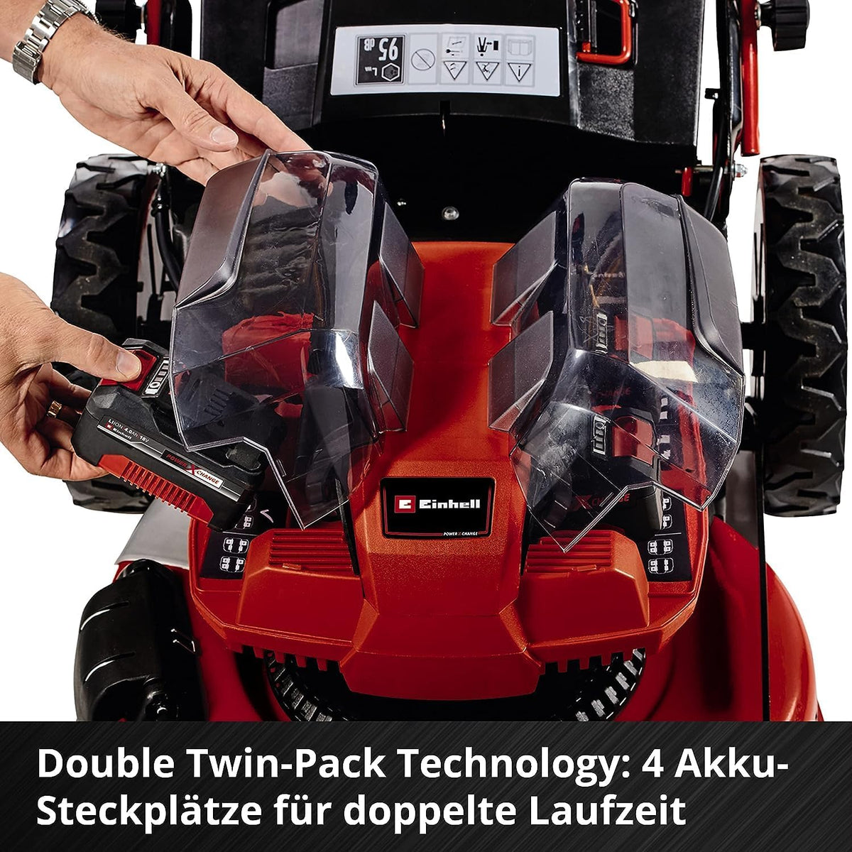 2026 Einhell Akku-Rasenmher GE-CM 36/47 S HW Li Kit Power X-Change (36 V, 47 cm Schnittbreite, bis 700 m, Brushless, Radantrieb, 75 L Fangkorb, inkl. 4x 4,0 Ah + 2x Twincharger)
