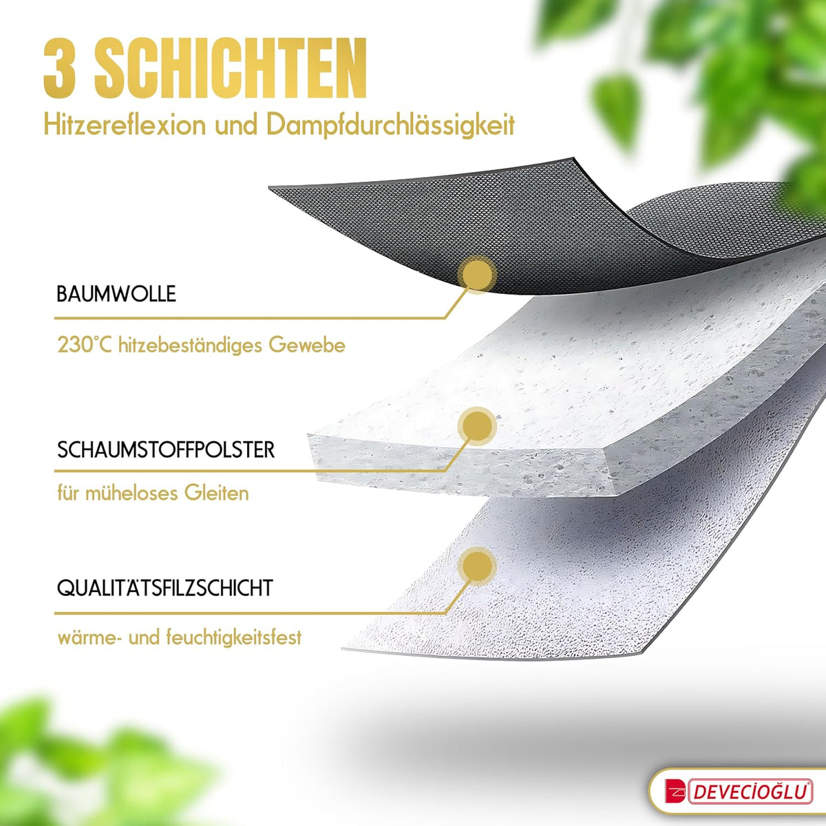 2026 DEVECIOĞLU Bügelbrett 127x46cm - XL Bügeltisch für Dampfbügelstation, Bügelbrett Groß, klappbarer Bügeltisch, höhenverstellbar, Ironing Board, (MM123)
