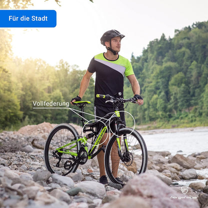 2026 Bergsteiger Kodiak 26 Zoll, 29 Zoll Mountainbike, Scheibenbremse, Shimano 21 Gang-Schaltung, Vollfederung, Fully MTB für Jungen, Mädchen, Damen & Herren