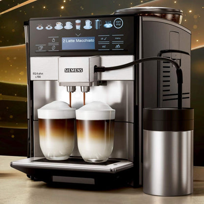 2026 SIEMENS Kaffeevollautomat EQ6 plus s700 TE657503DE, für viele Kaffeespezialitäten, Milch-Aufschäumdüse, Keramikmahlwerk, Doppeltassenfunktion, Antikalk, automatische Dampfreinigung, 1500 W, edelstahl