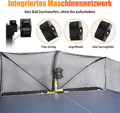 2026 Tischtennis Roboter, Tischtennis Roboter Ballmaschine mit Netz und neun verschiedenen rotierenden Bällen, für das persönliche Training, kein manuelles Ballaufsammeln erforderlich